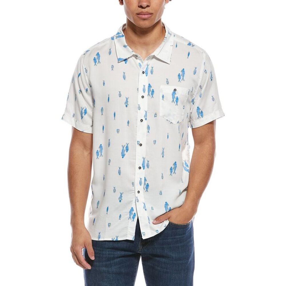 Magaschoni Mens  Printed Shirt, White